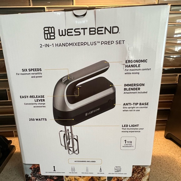 Westbend 🆕 2 in 1 Hand Mixer & Immersion Blender Prep Set 6 speed, 7 Functions - Picture 14 of 16